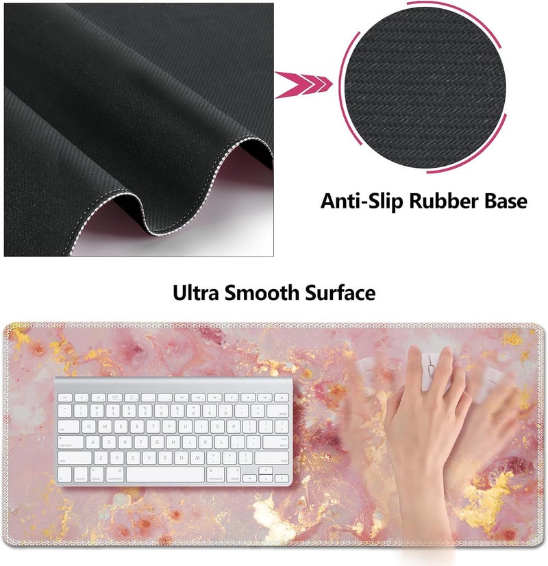 AIMSA Keyboard Mouse Pad Set, Large Gaming Mouse Pad +Wrist Rest Mouse Pad +Keyboard Wrist Support +Coaster, 35x15.7 inch Extended Desk Mat for Easy Typing Pain Relief (Pink Gilt Marble) - Image 4